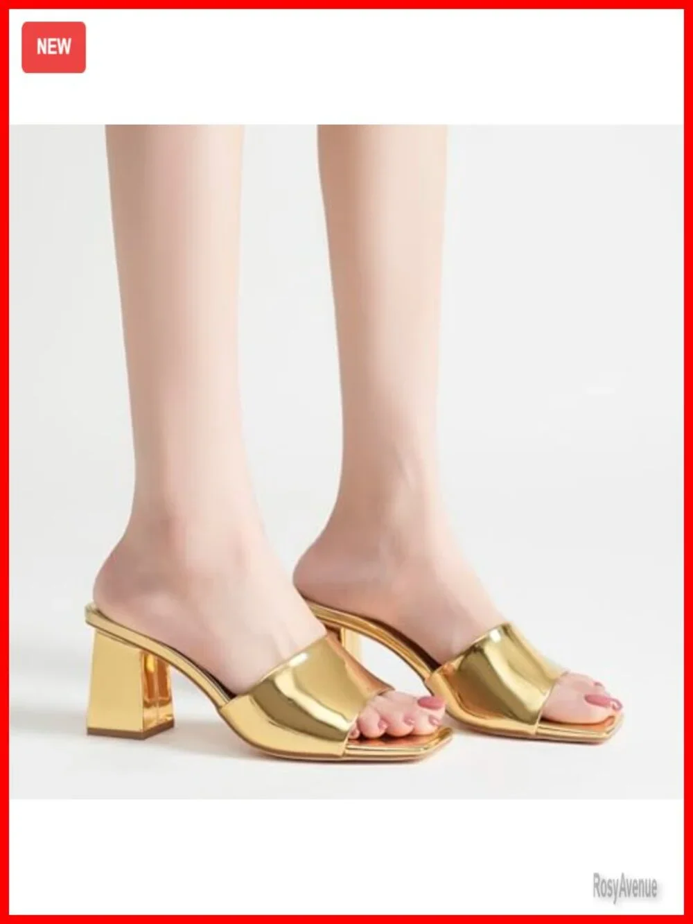 Mule Heels for Women, Square Open Toe Block Heeled Sandals, Slip On Shoes
